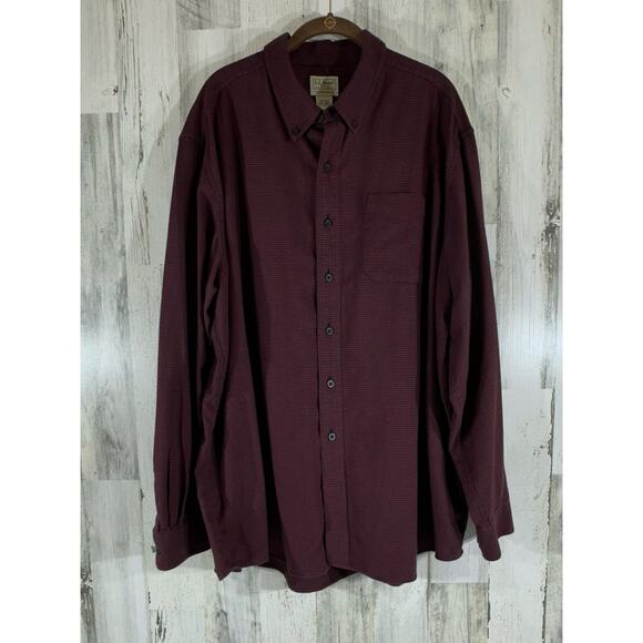 LL Bean Mens Flannel Shirt Size XXL Burgundy Houndstooth Outdoor Camping Casual - Picture 1 of 7